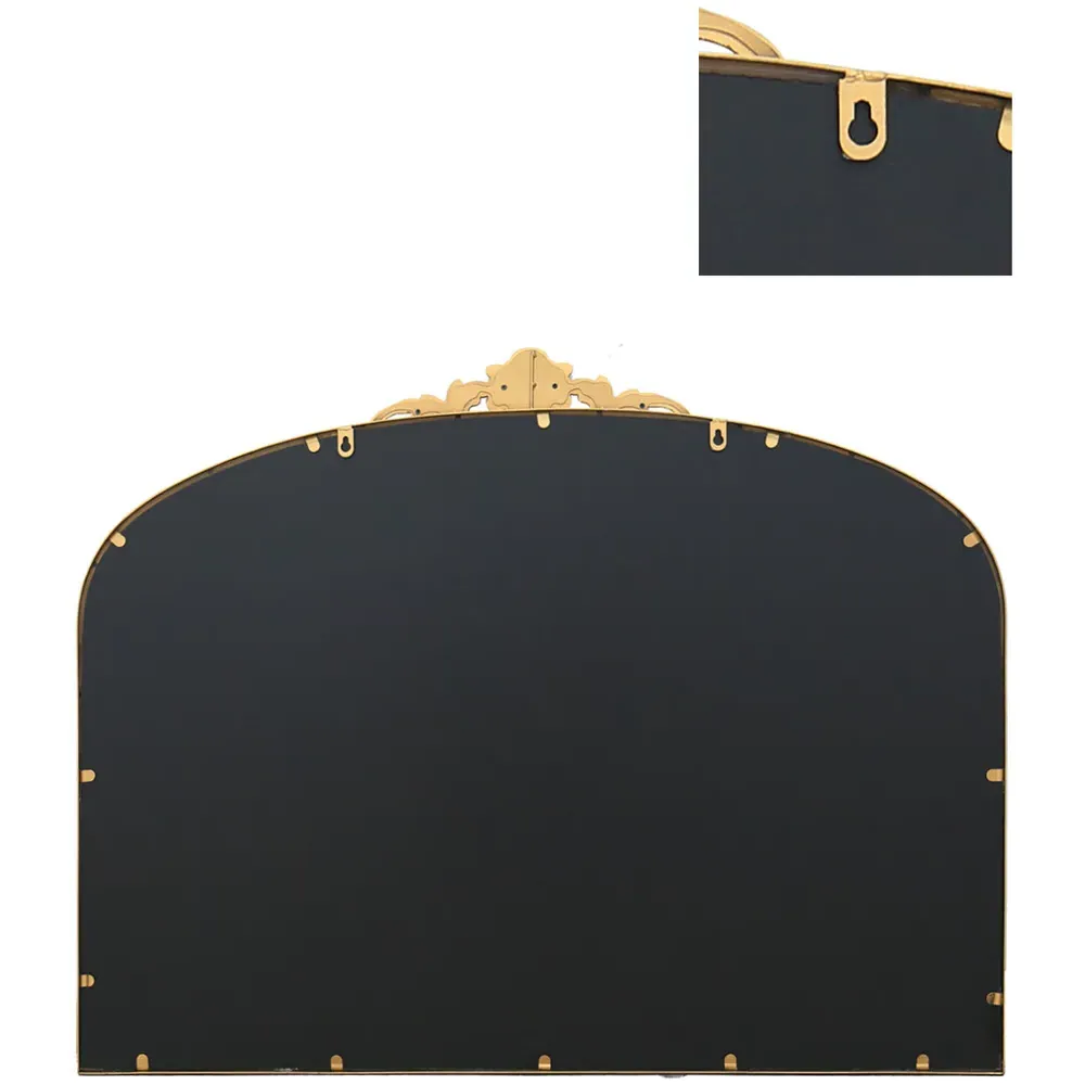 Crown Arched Wall Mirror with Decorative Crown - Gold, Metal