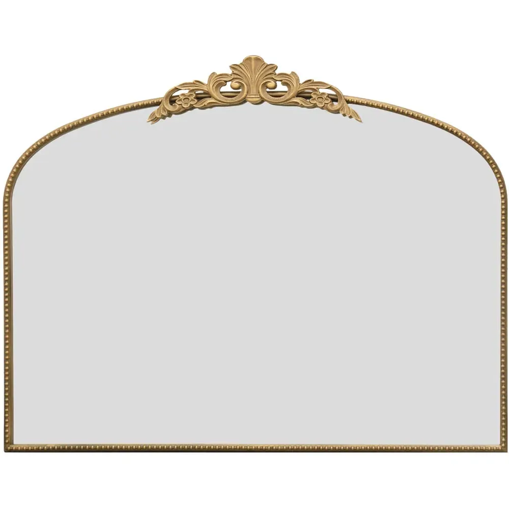 Crown Arched Wall Mirror with Decorative Crown - Gold, Metal