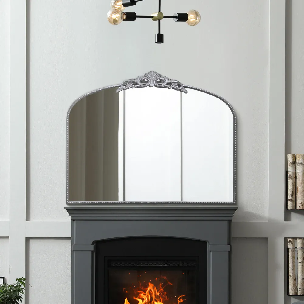 Crown Arched Wall Mirror with Decorative Crown - Silver, Metal