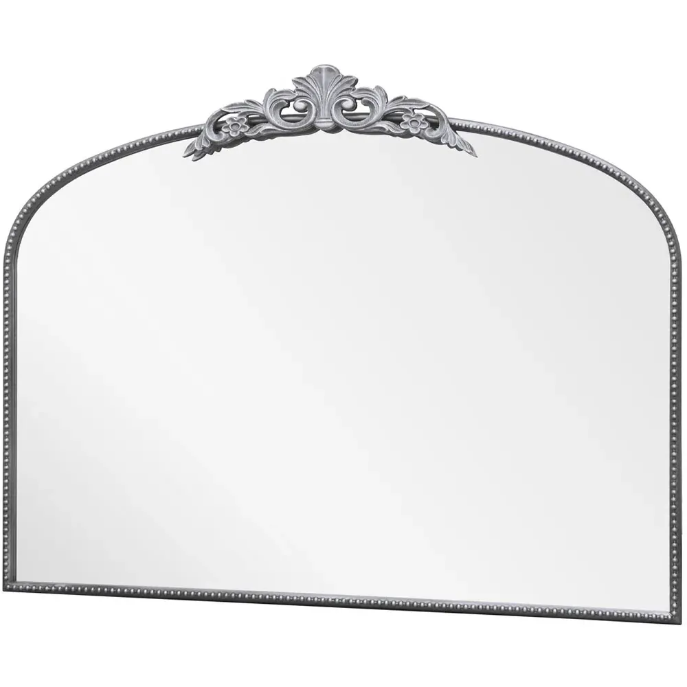 Crown Arched Wall Mirror with Decorative Crown - Silver, Metal