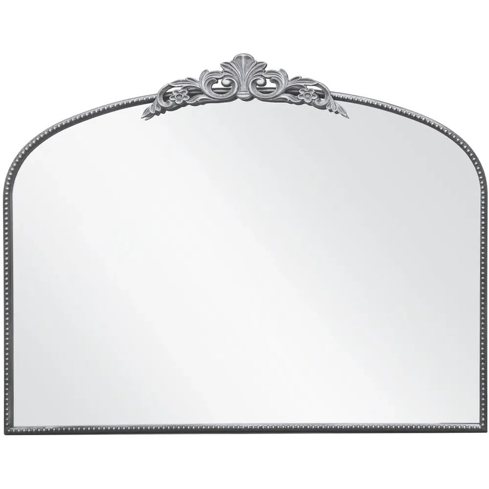 Crown Arched Wall Mirror with Decorative Crown - Silver, Metal
