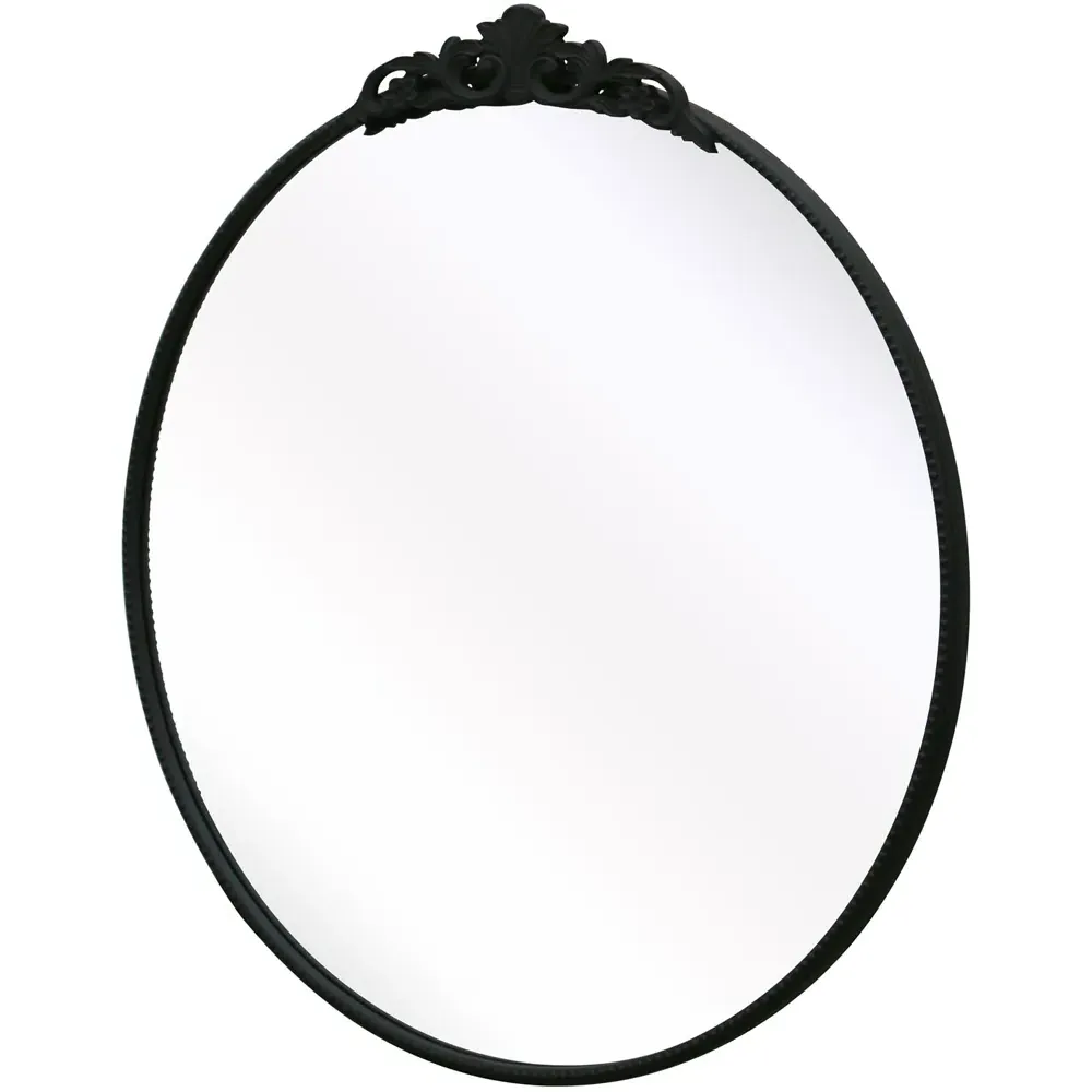 Crown Round Wall Mirror with Decorative Crown - Black, Metal