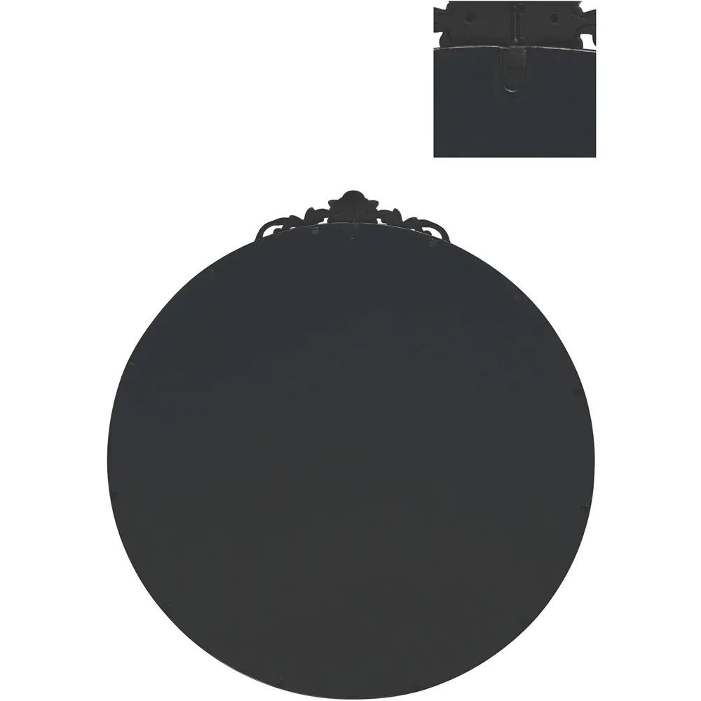 Crown Round Wall Mirror with Decorative Crown - Black, Metal