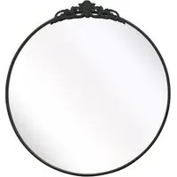 Crown Round Wall Mirror with Decorative Crown - Black, Metal