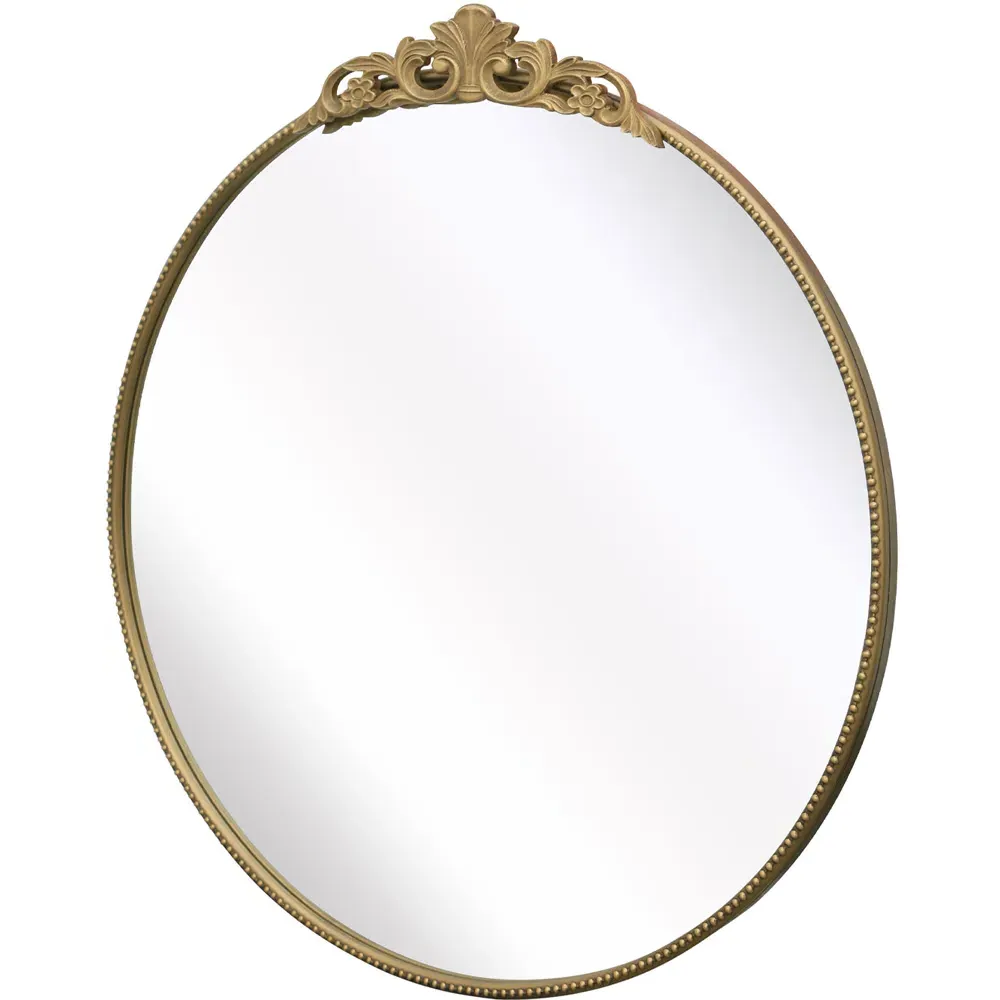 Crown Round Wall Mirror with Decorative Crown - Gold, Metal