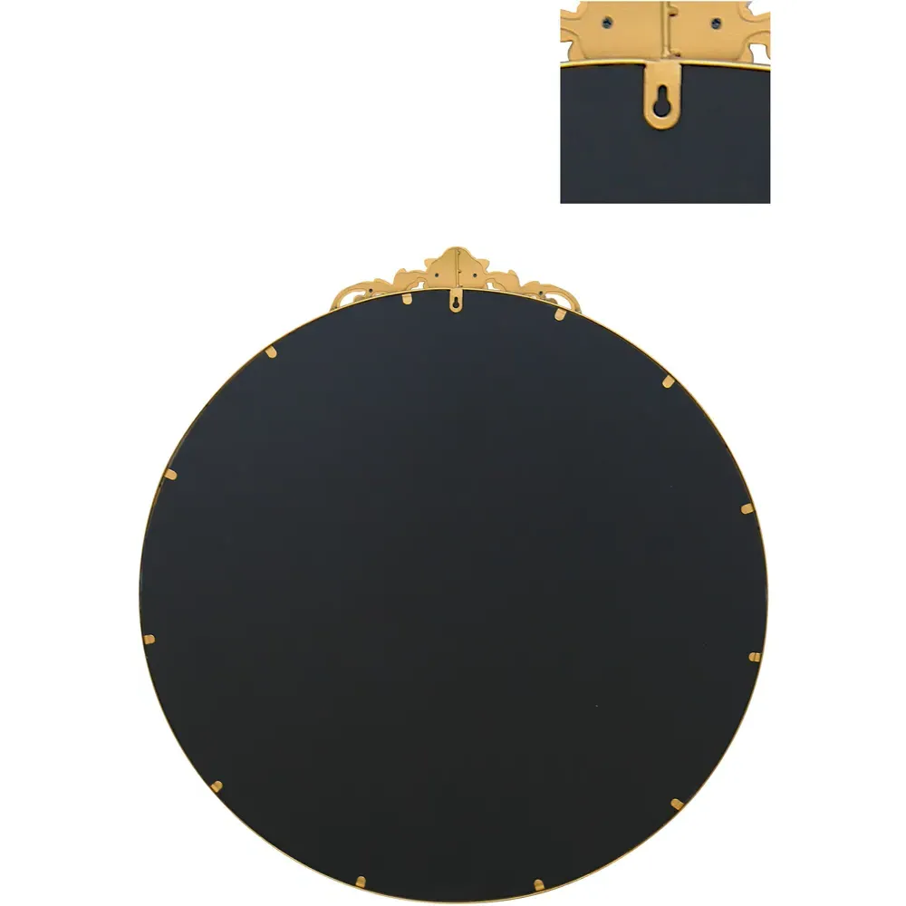 Crown Round Wall Mirror with Decorative Crown - Gold, Metal