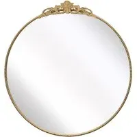 Crown Round Wall Mirror with Decorative Crown - Gold, Metal