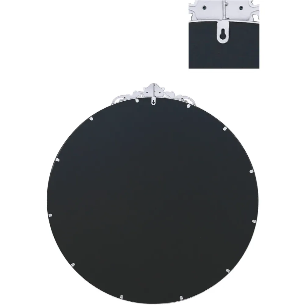 Crown Round Wall Mirror with Decorative Crown - Silver, Metal