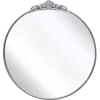 Crown Round Wall Mirror with Decorative Crown - Silver, Metal