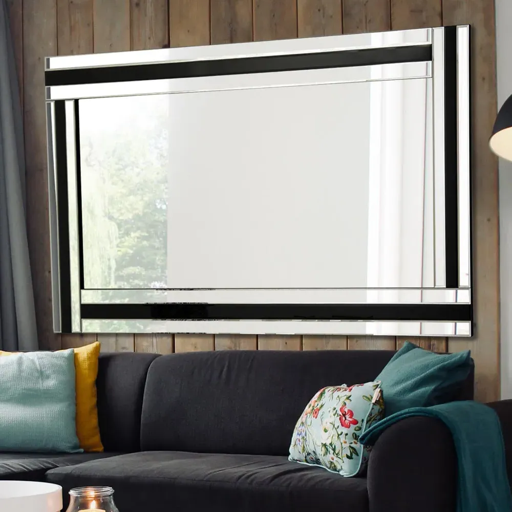 Dalton Large Bevelled Triple Edge Wall Mirror - Black, Silver