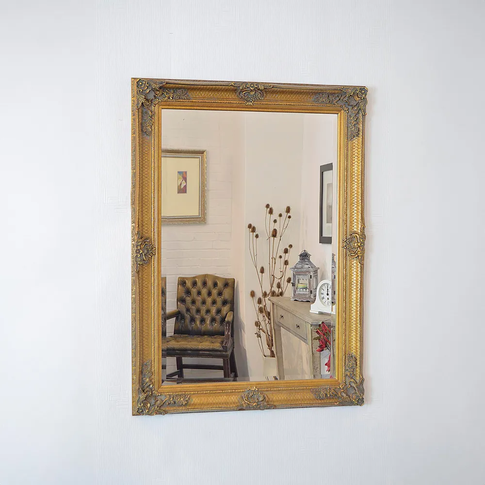 Davenport Large Wall Mirror with Ornate Flourish - Gold