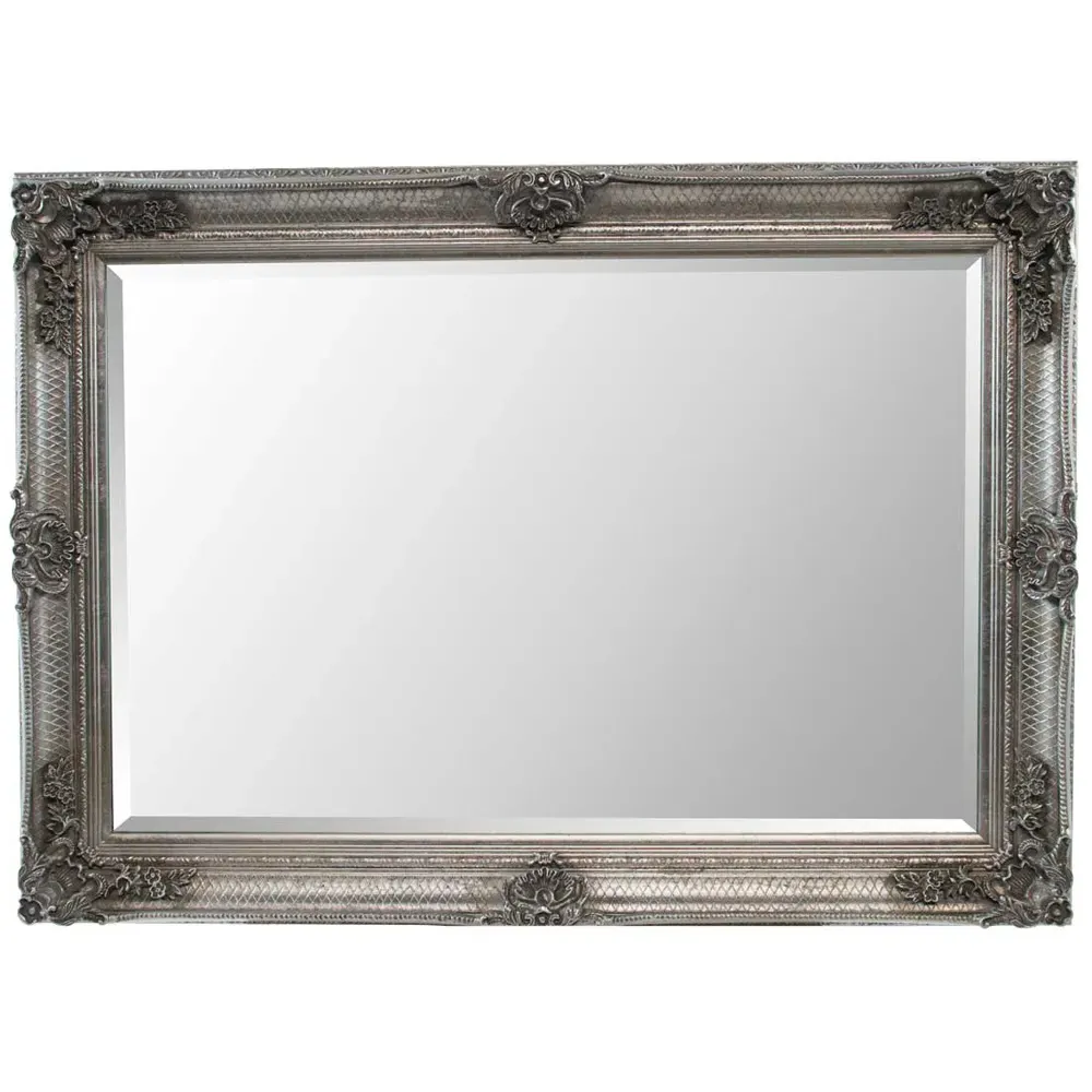 Davenport Large Wall Mirror with Ornate Flourish - Silver