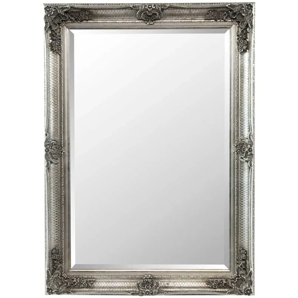 Davenport Large Wall Mirror with Ornate Flourish - Silver