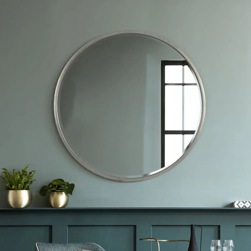 Rowan Round Wall Mirror with Bevelled Glass - Silver