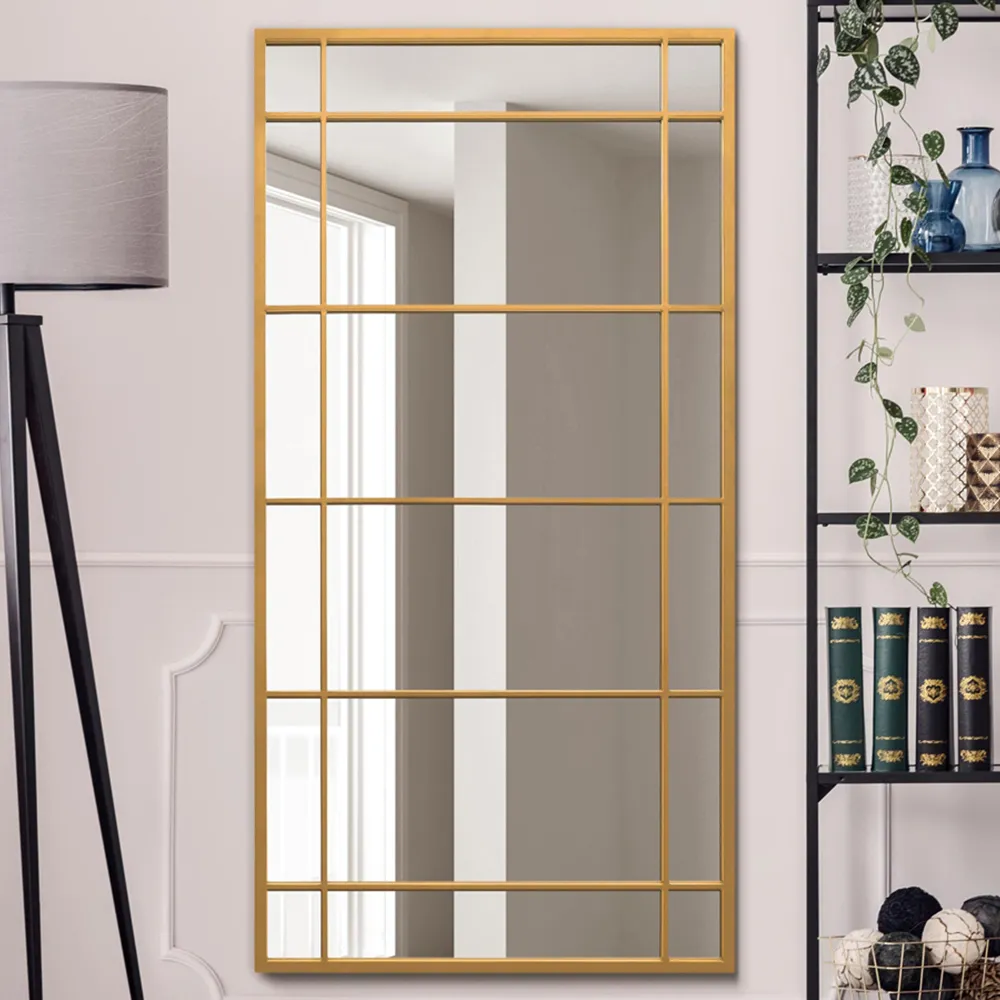 Tabula Window Wall Mirror - Gold, Metal