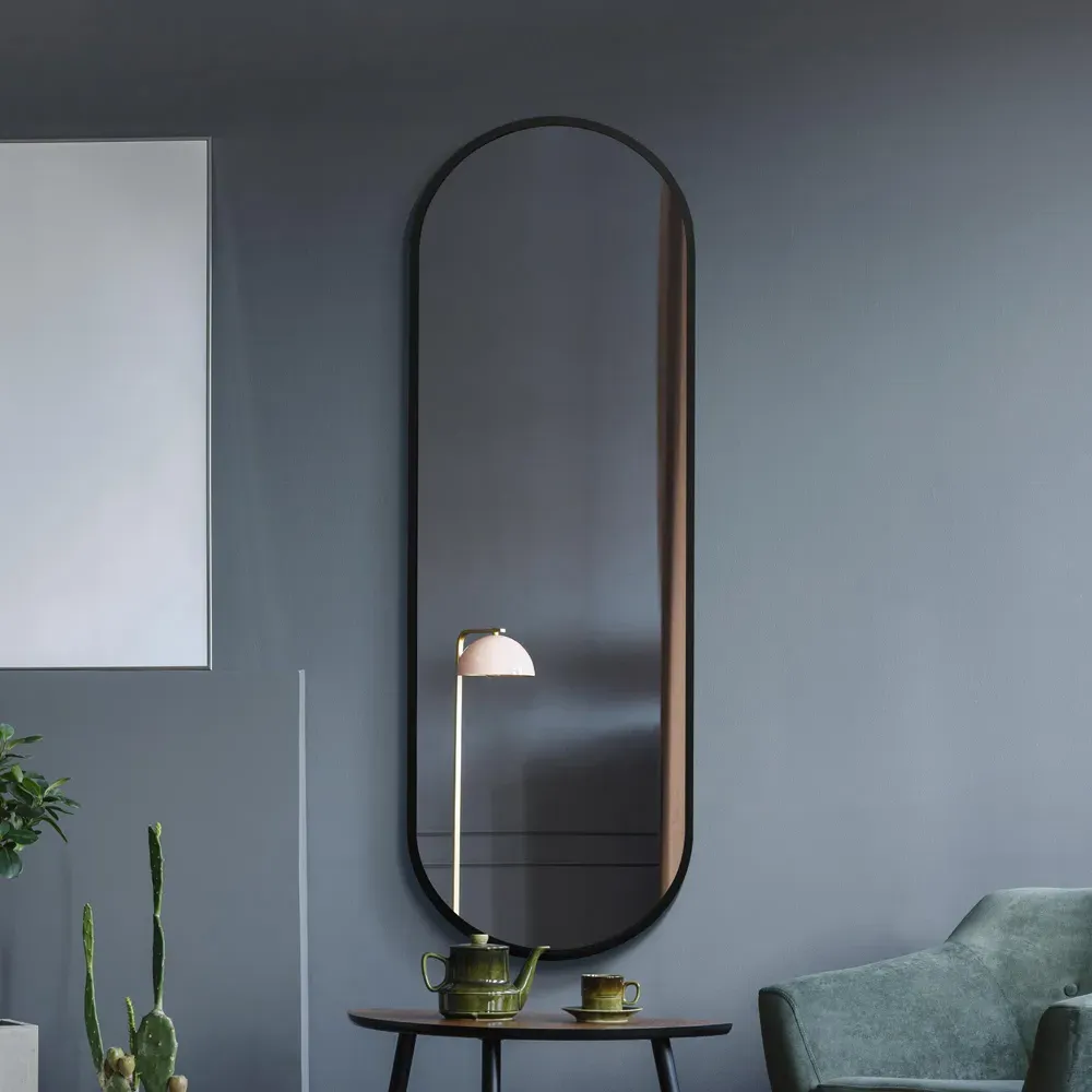 Vultus Double Arched Metal Leaner Wall Mirror - Black