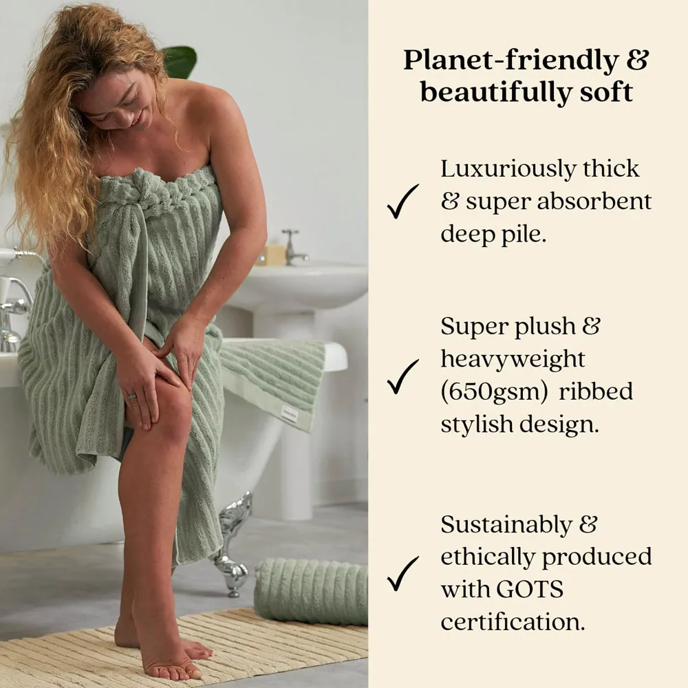Organic Cotton Ribbed Bath Sheet - Green
