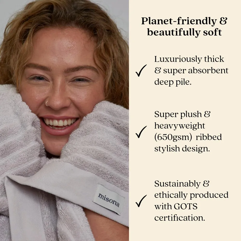 Organic Cotton Ribbed Bath Towel - Silver