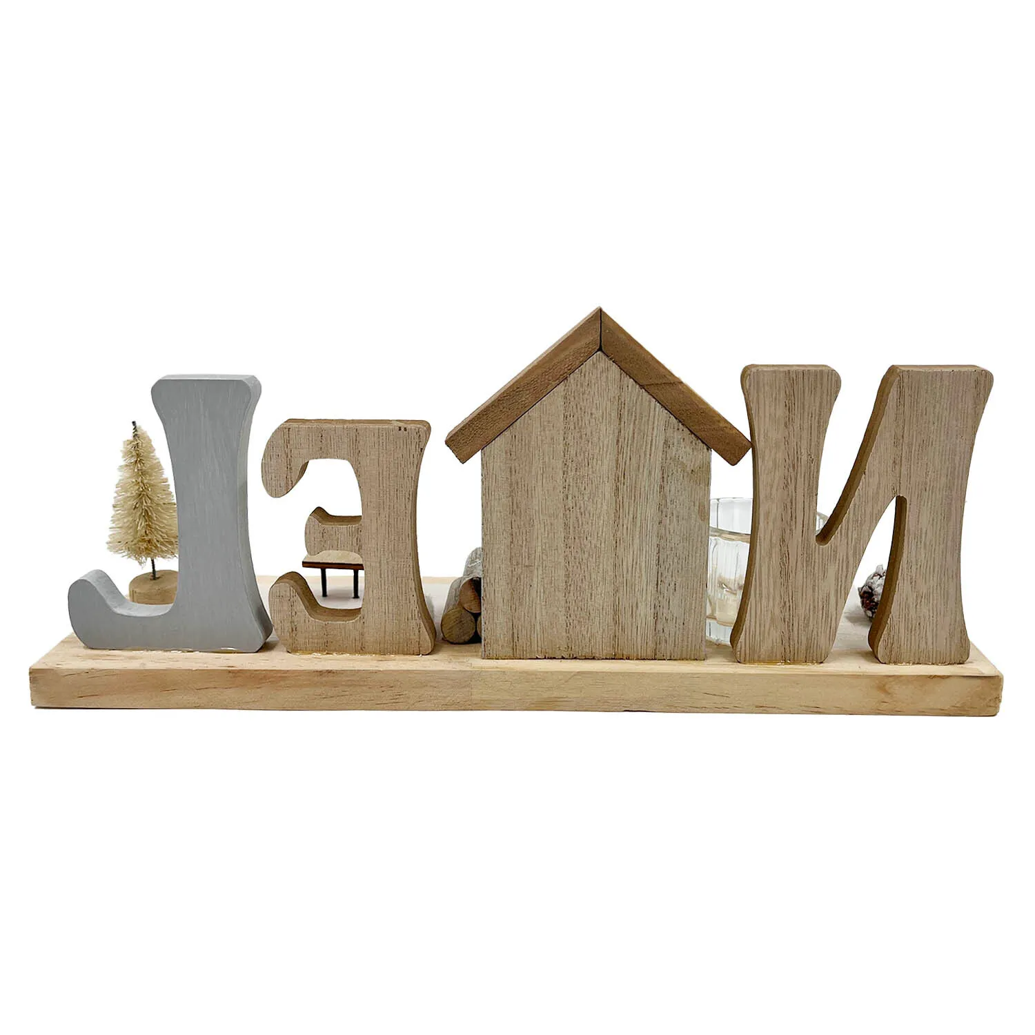 Noel Tea Light Holder - Natural Wood