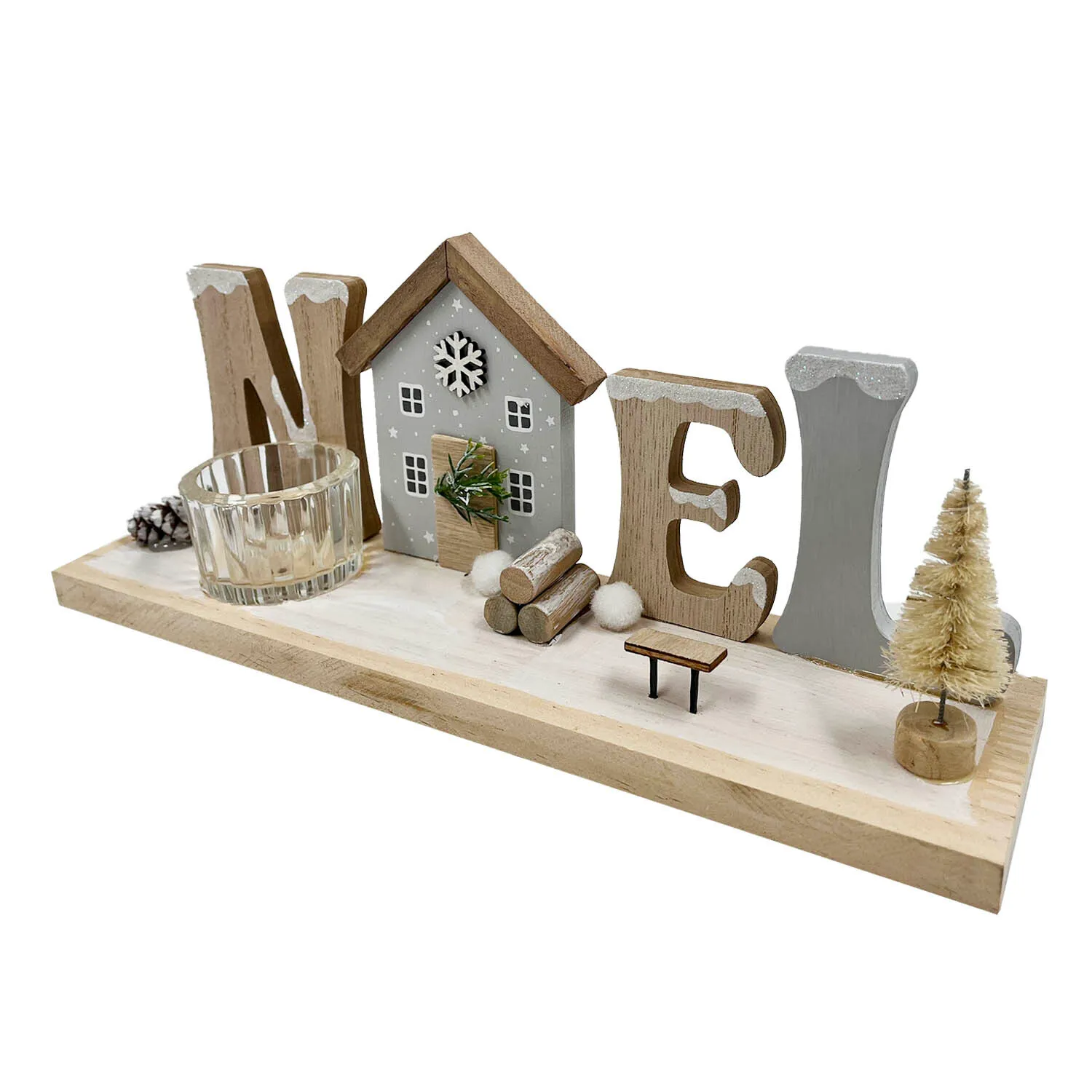 Noel Tea Light Holder - Natural Wood