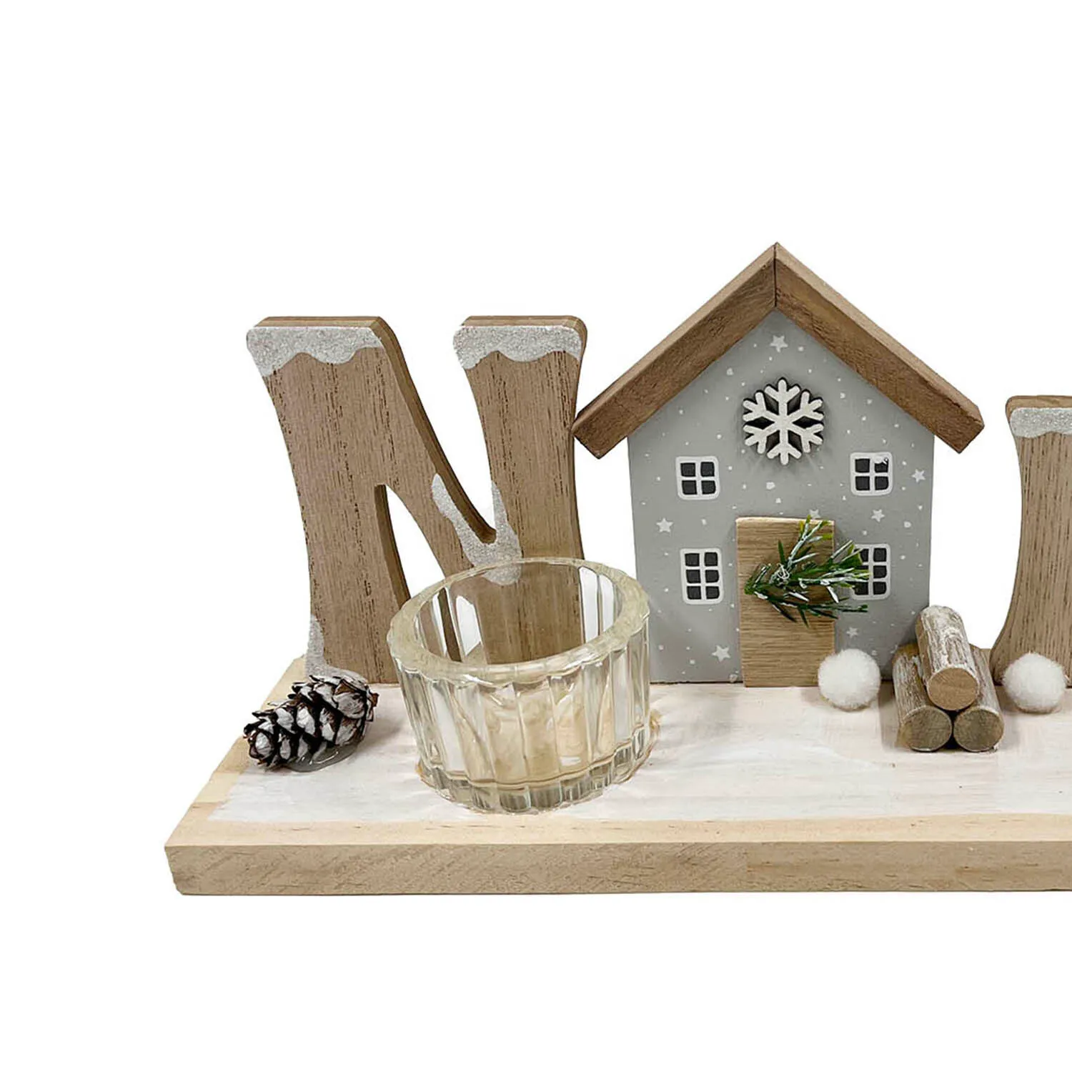 Noel Tea Light Holder - Natural Wood