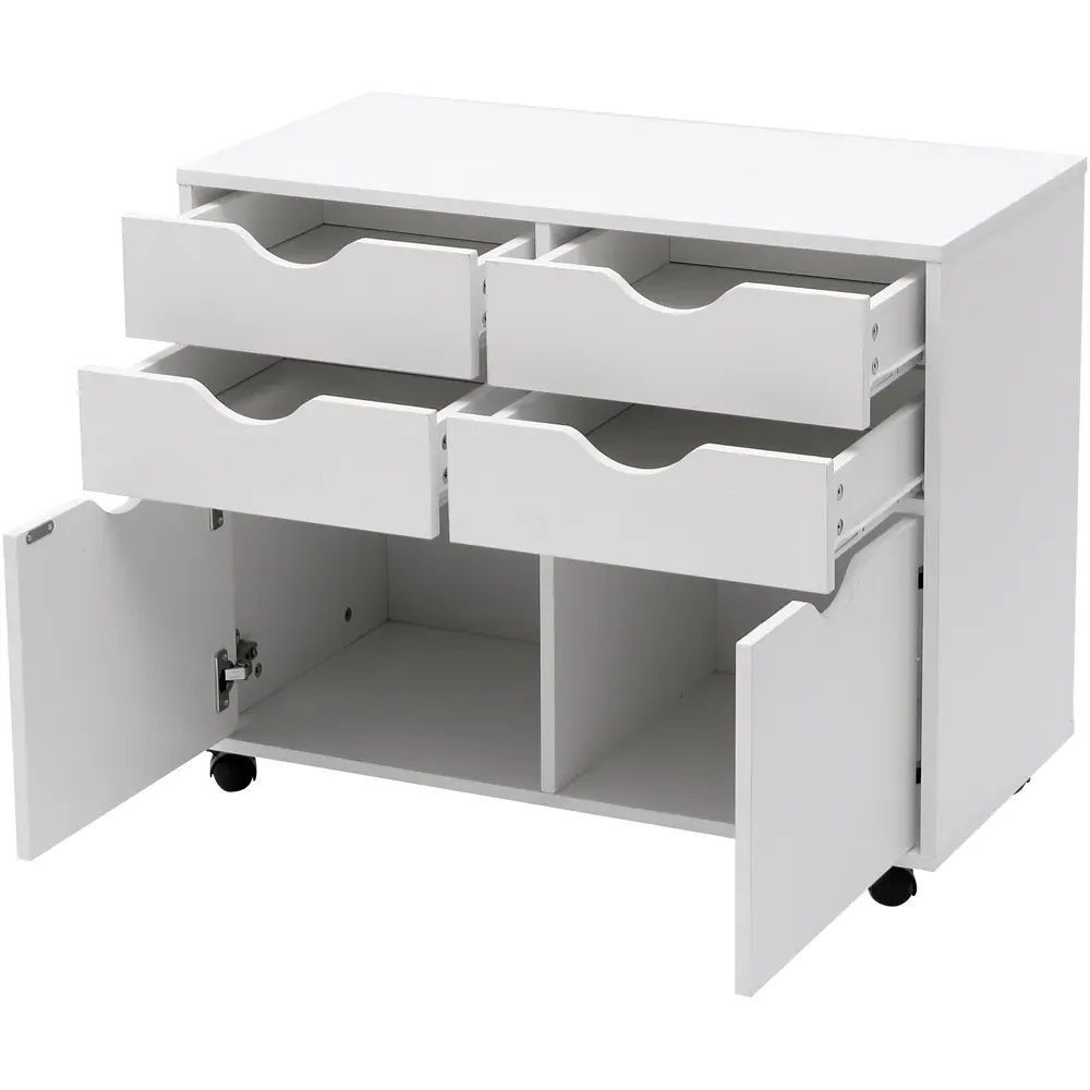 2 Door 4 Drawer Under Desk Storage Cabinet - White