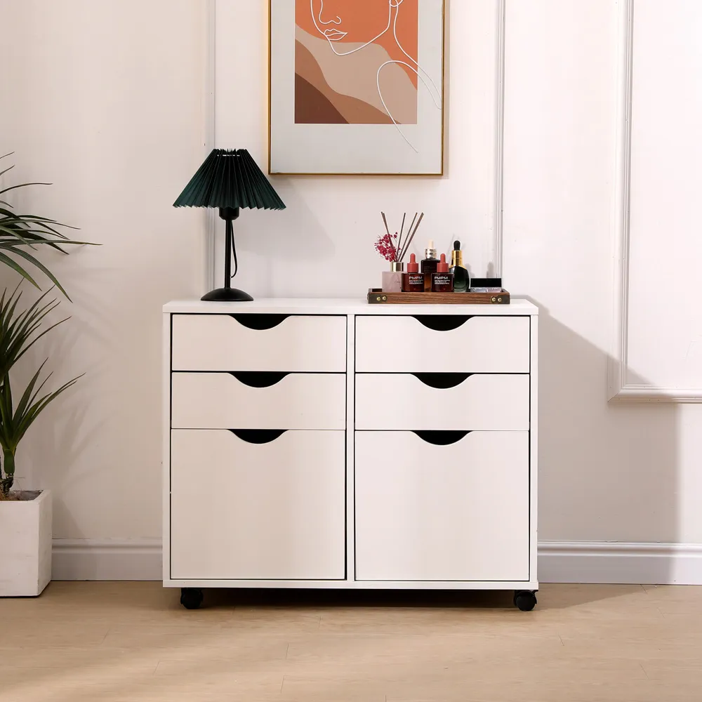 2 Door 4 Drawer Under Desk Storage Cabinet - White