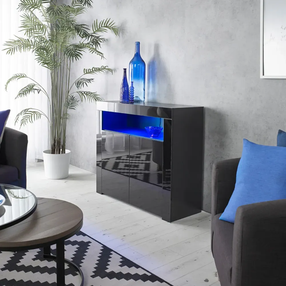 2 Door Buffet Cabinet with LED - Black