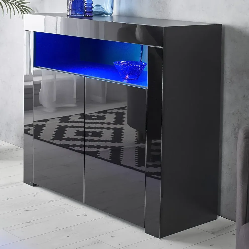 2 Door Buffet Cabinet with LED - Black image