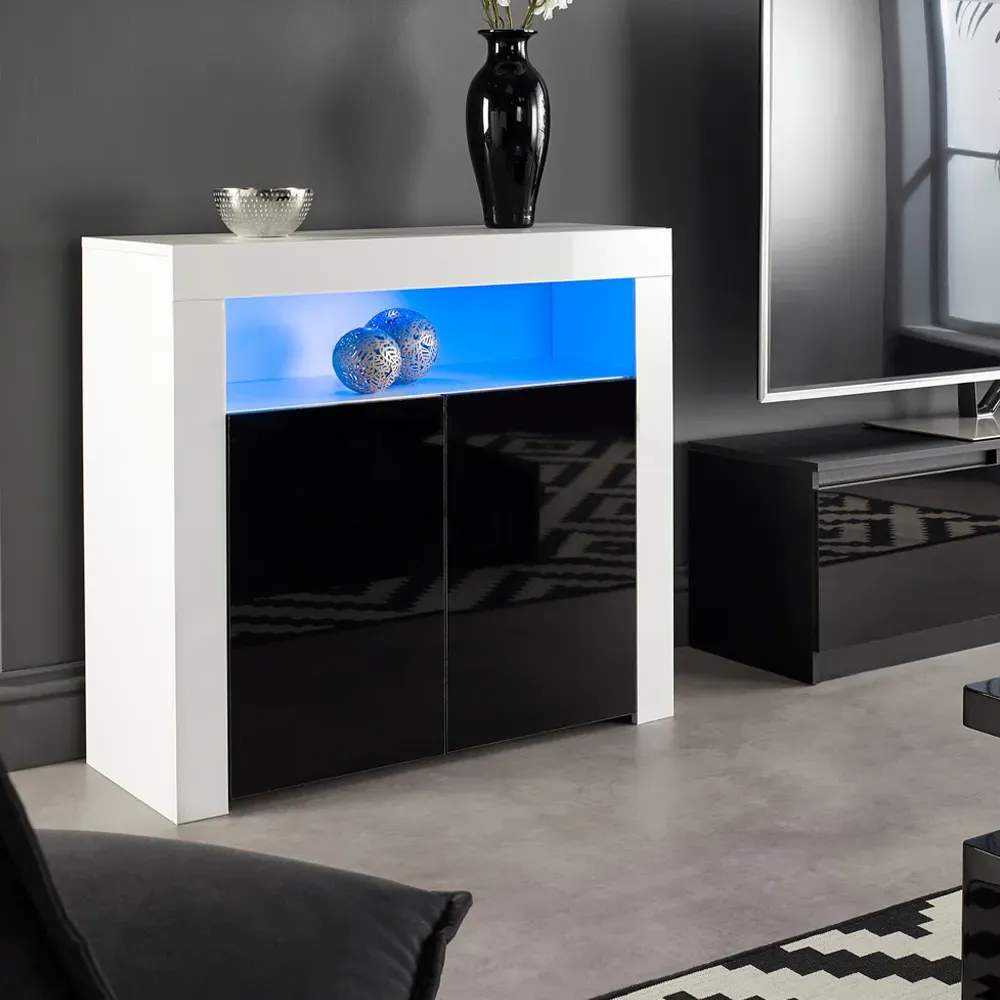 2 Door Buffet Cabinet with LED - White, Black