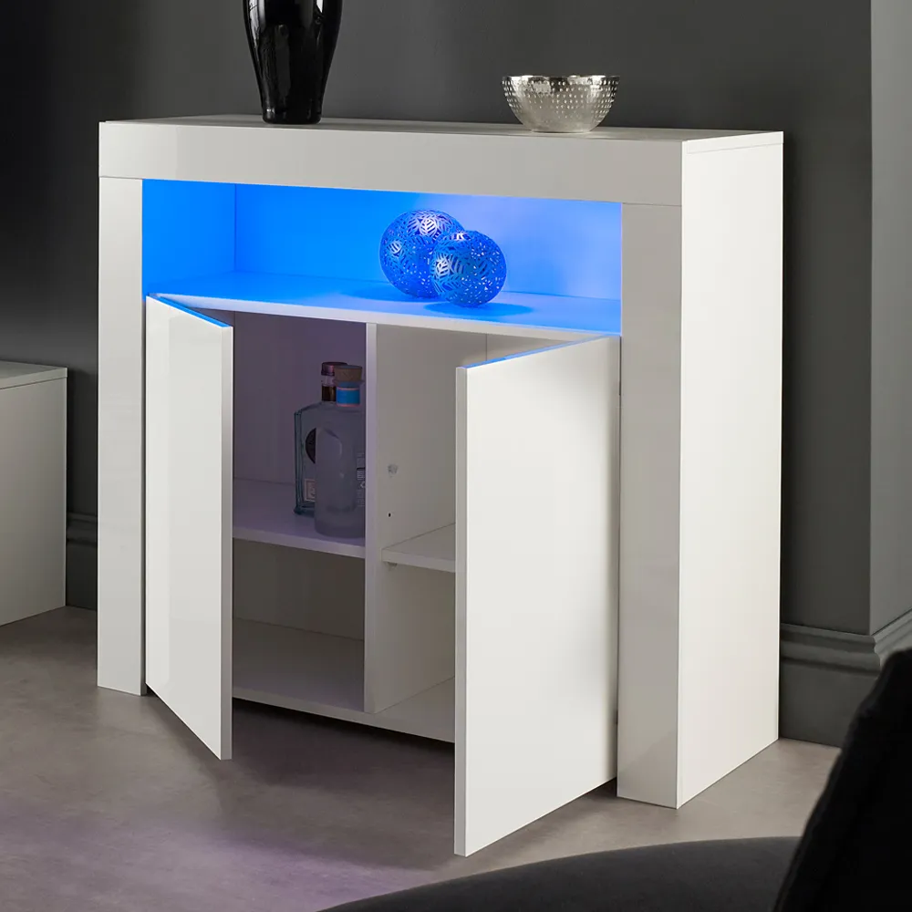 2 Door Buffet Cabinet with LED - White