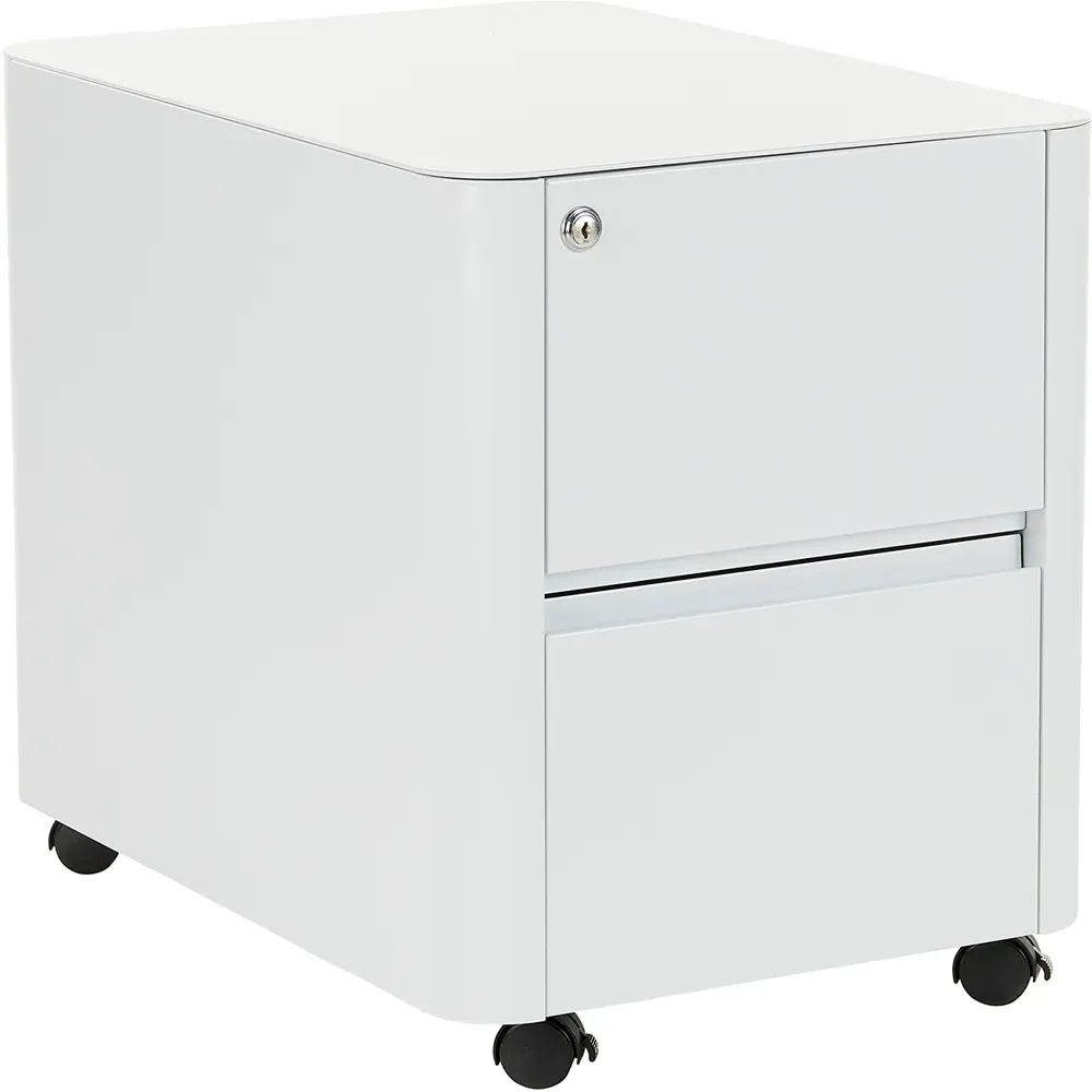 2 Drawer Mobile Pedestal Under Desk Storage Cabinet - White, Metal
