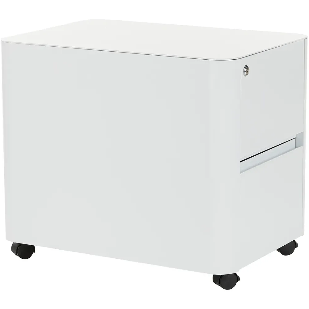 2 Drawer Mobile Pedestal Under Desk Storage Cabinet - White, Metal
