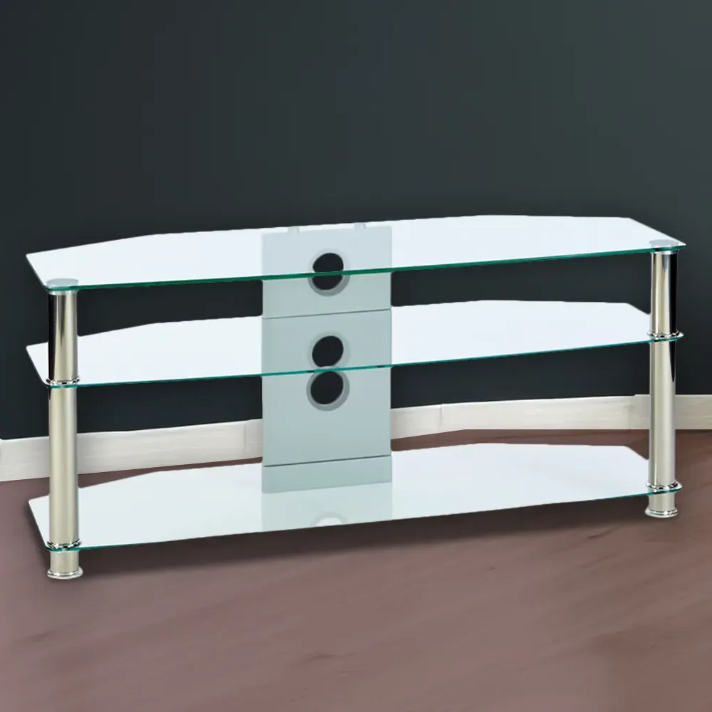 2 Shelf Corner TV Unit - Clear Glass