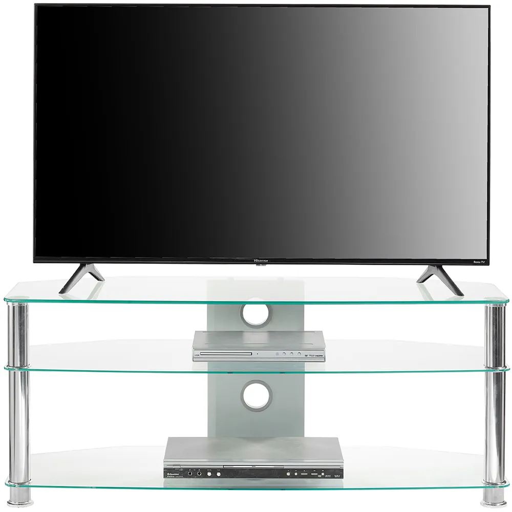 2 Shelf Corner TV Unit - Clear Glass