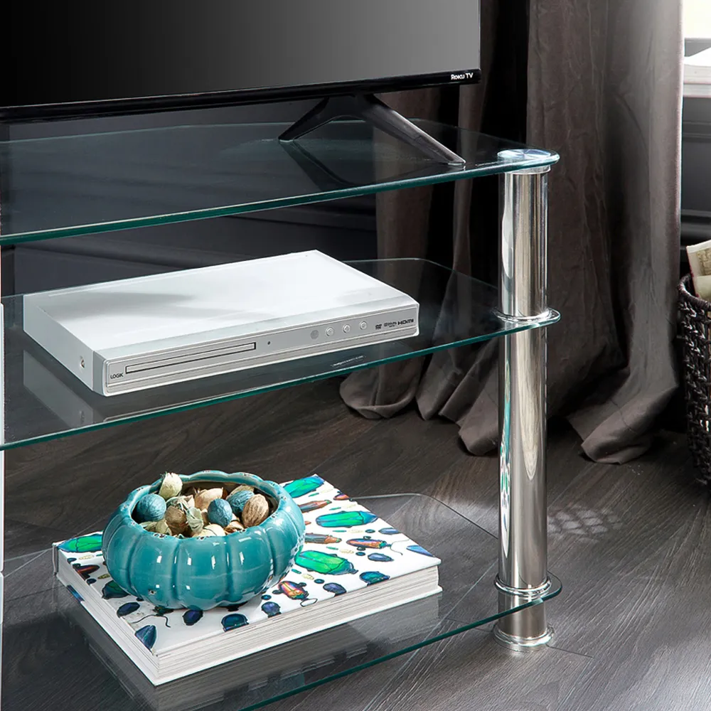 2 Shelf Corner TV Unit - Clear Glass