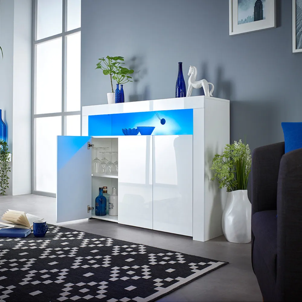 3 Door Buffet Cabinet with LED - White