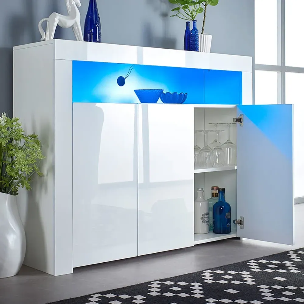3 Door Buffet Cabinet with LED - White