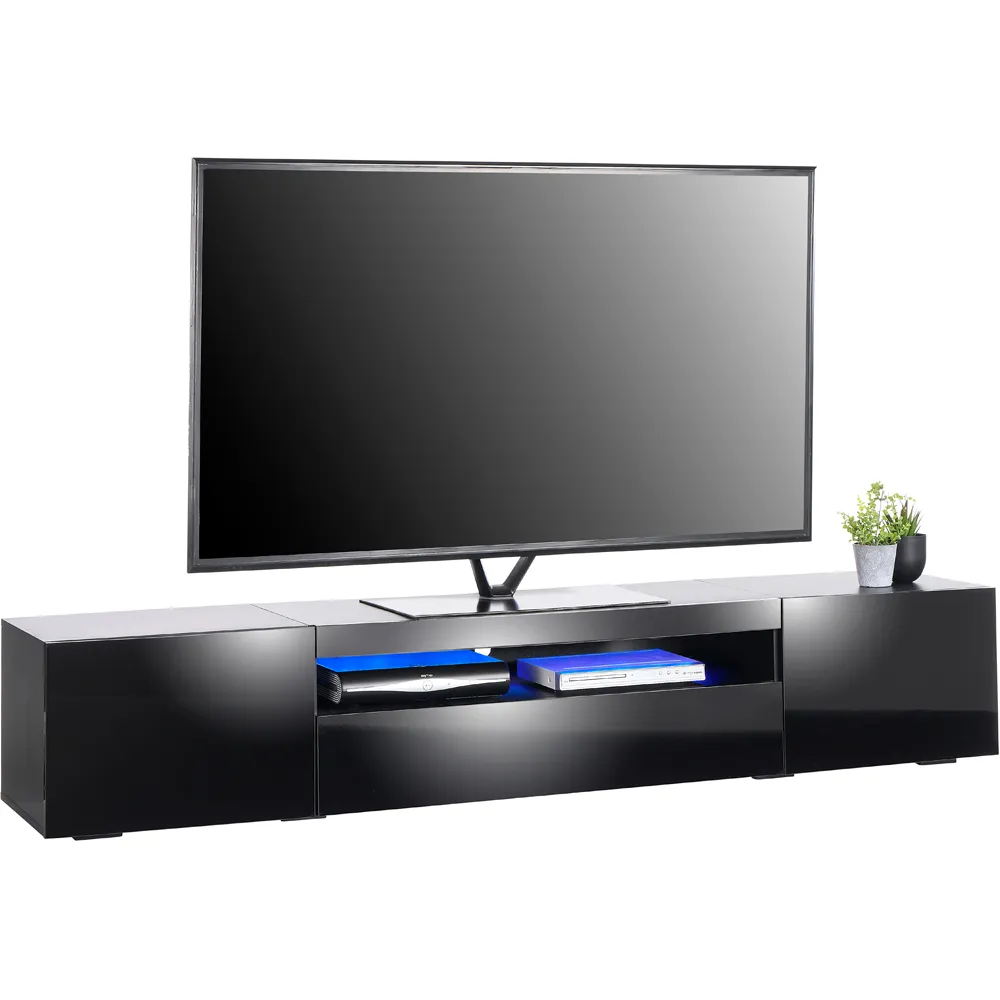 3 Door TV Unit with Storage - Black