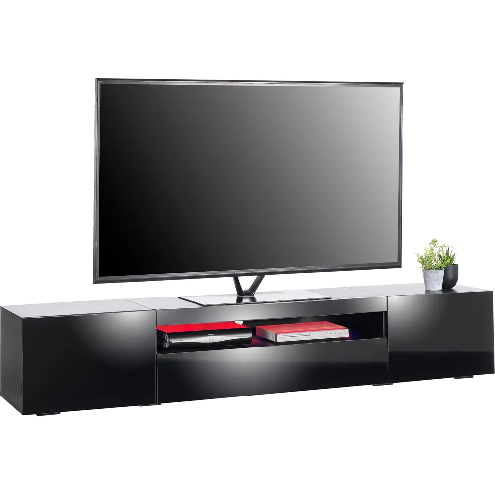 3 Door TV Unit with Storage - Black