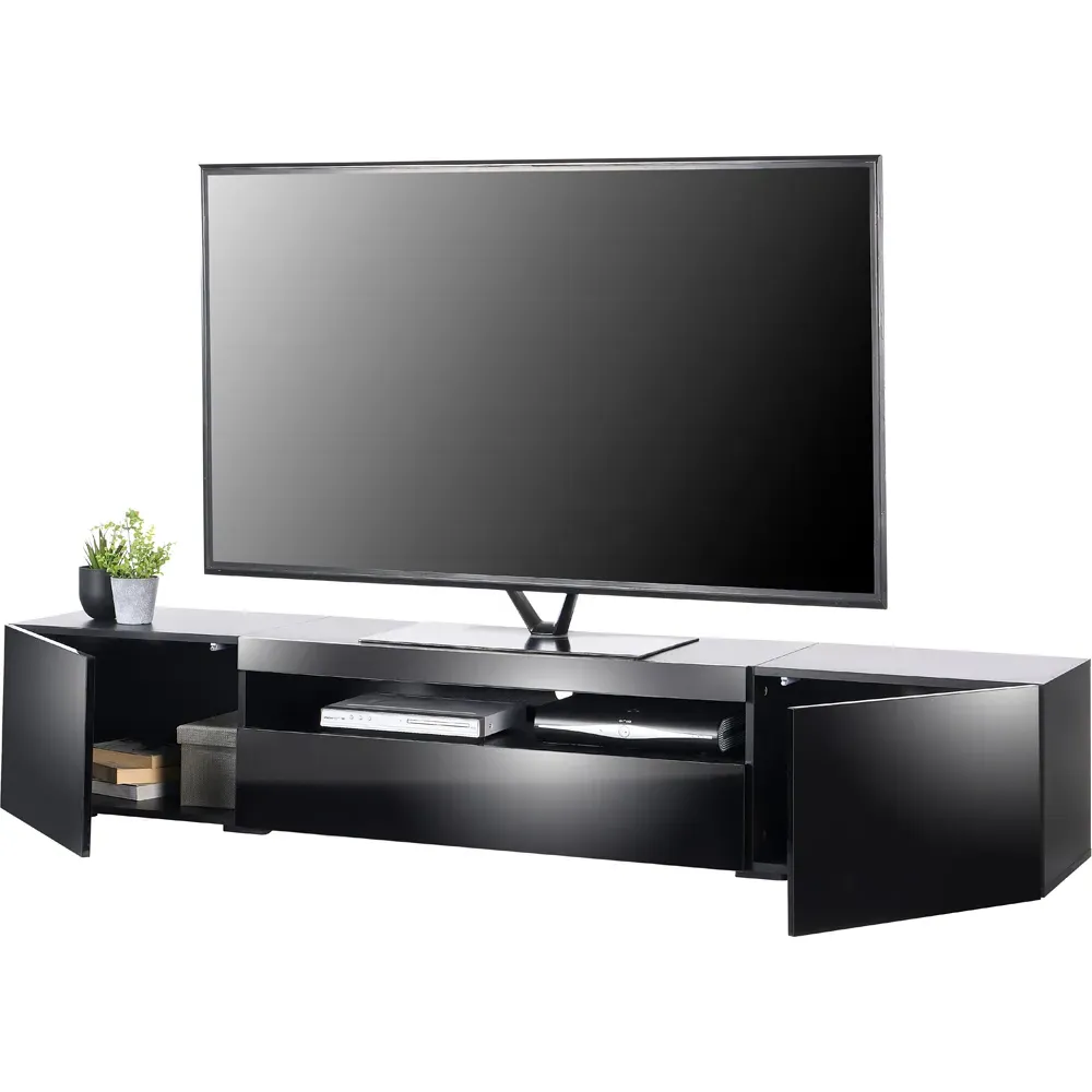 3 Door TV Unit with Storage - Black