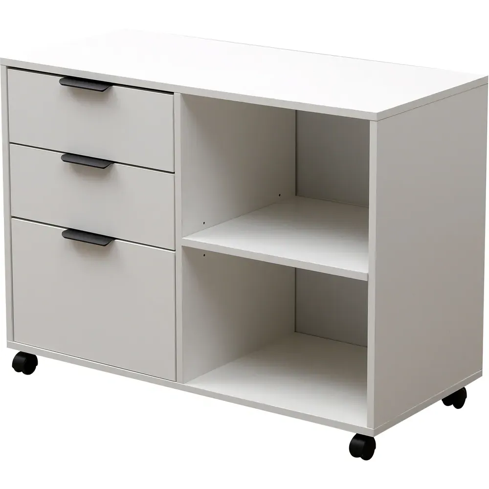 3 Drawer 2 Shelf Under Desk Storage Cabinet - White