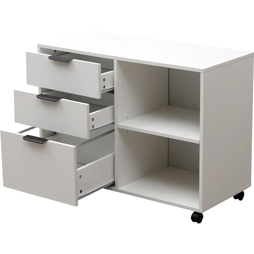 3 Drawer 2 Shelf Under Desk Storage Cabinet - White