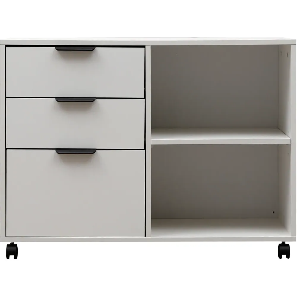 3 Drawer 2 Shelf Under Desk Storage Cabinet - White