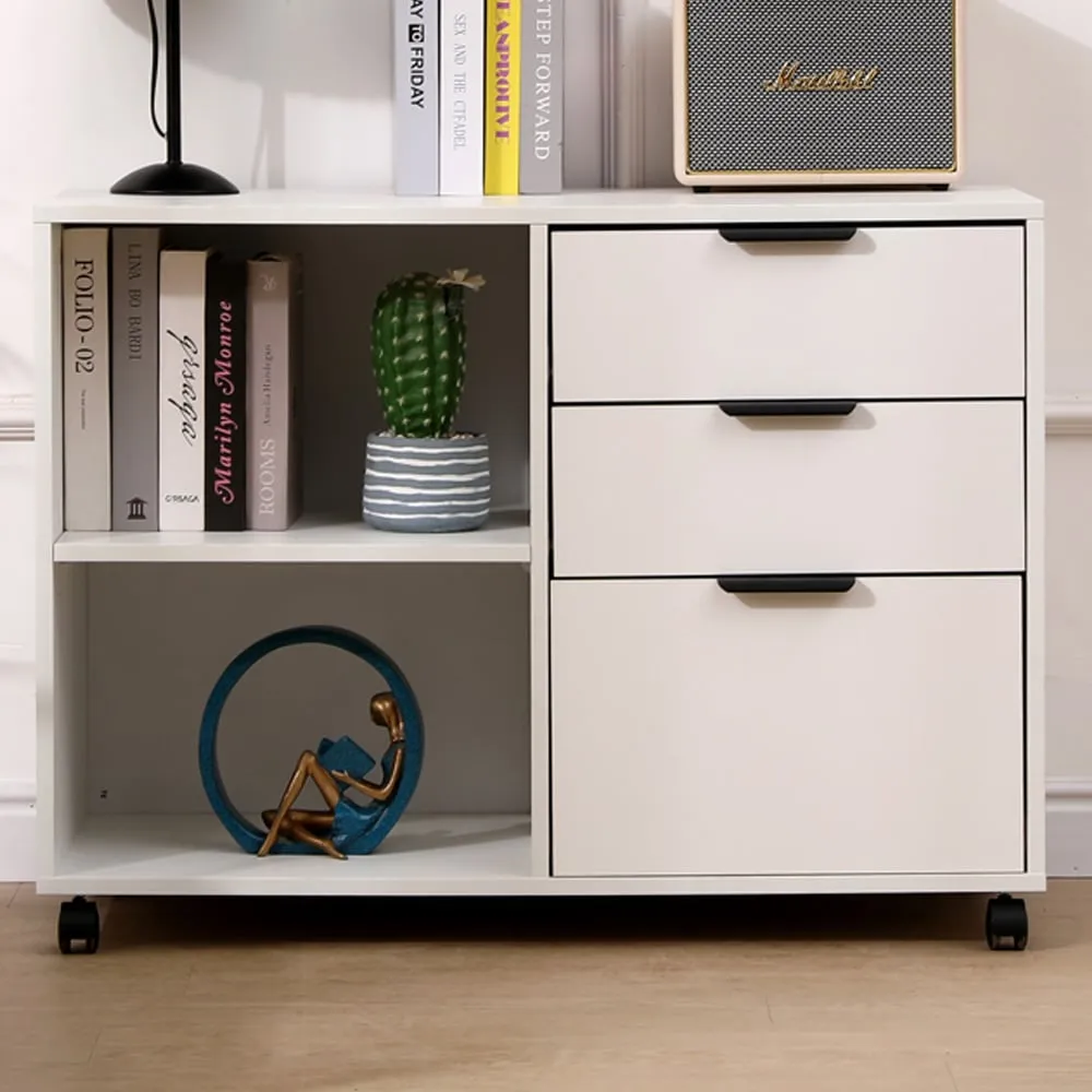 3 Drawer 2 Shelf Under Desk Storage Cabinet - White image