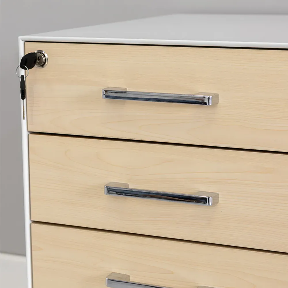 3 Drawer Mobile Pedestal Under Desk Storage Cabinet - White, Beech