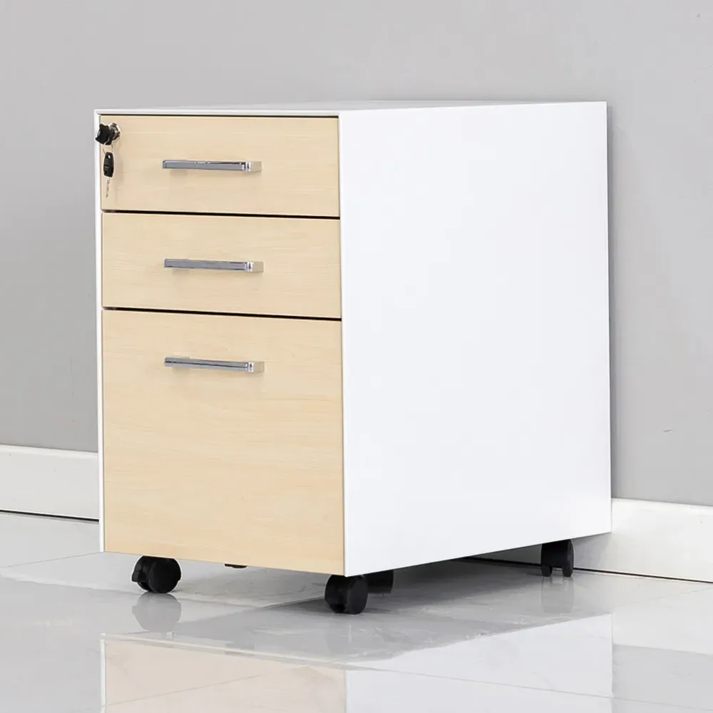 3 Drawer Mobile Pedestal Under Desk Storage Cabinet - White, Beech