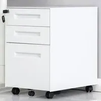 3 Drawer Mobile Pedestal Under Desk Storage Cabinet - White, Metal