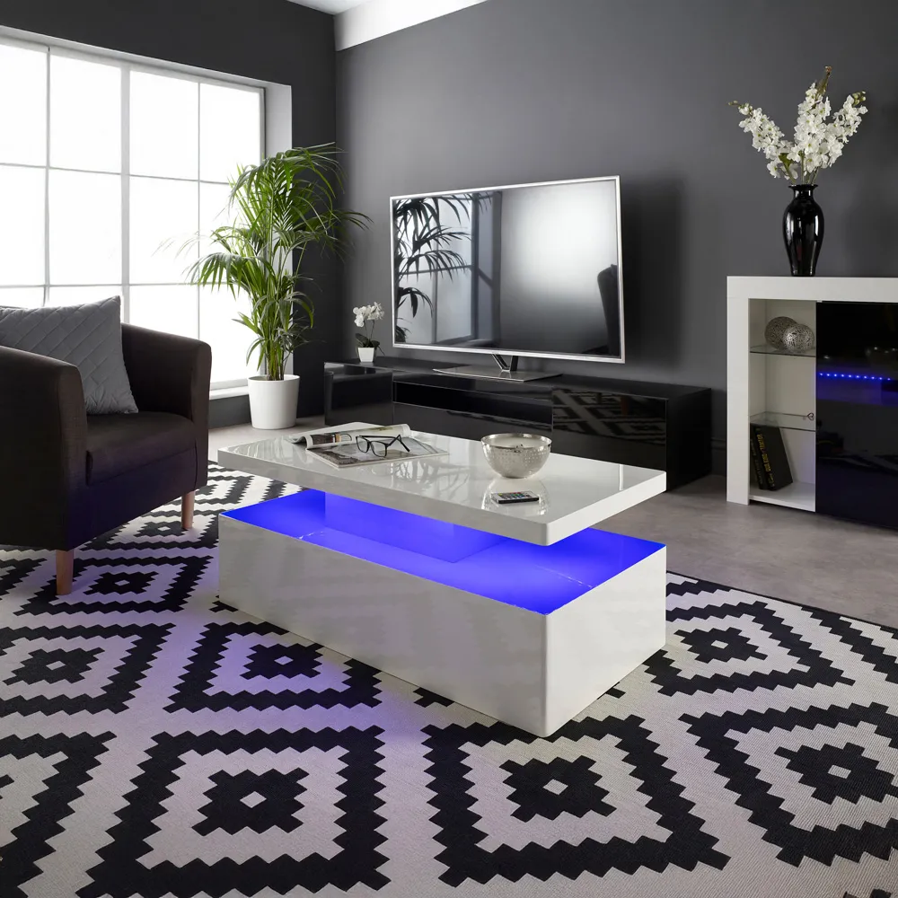 Rectangle Coffee Table with LED Lights - White
