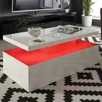 Rectangle Coffee Table with LED Lights - White